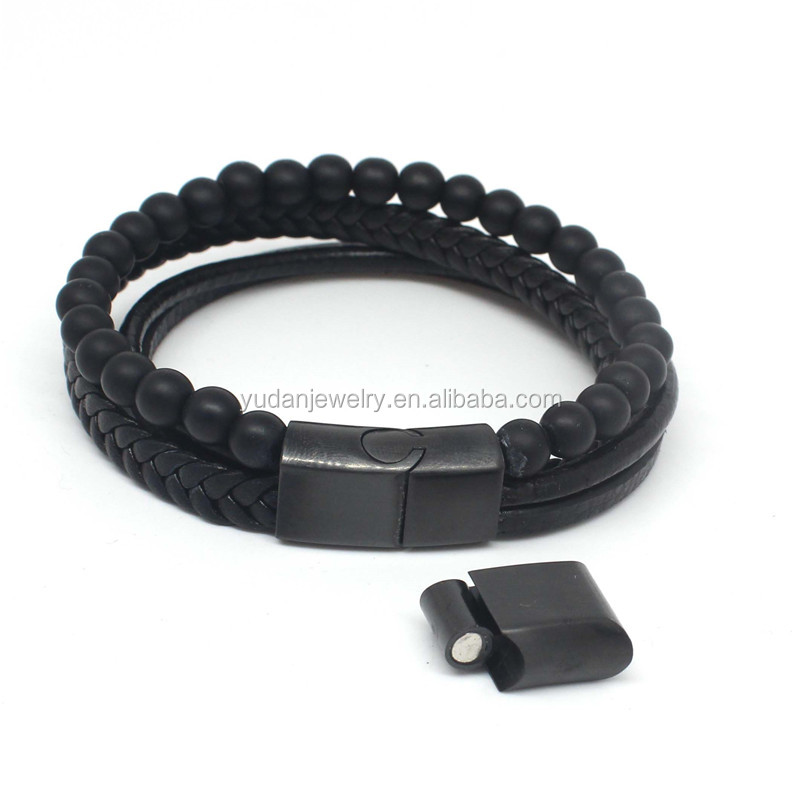 New Arrive Stainless Steel Leather Bracelet Men With Magnetic Clasp