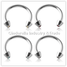 316L Surgical Steel Jeweled Cones Circular Barbell