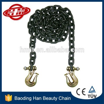 G70/G80 black-tempered binder chain with eye/clevis grab hooks on both ends