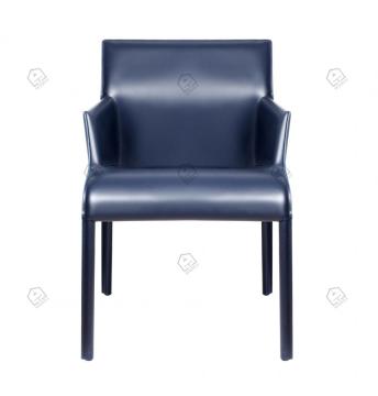 ltalian minimalist blue saddle leather armrest chairs