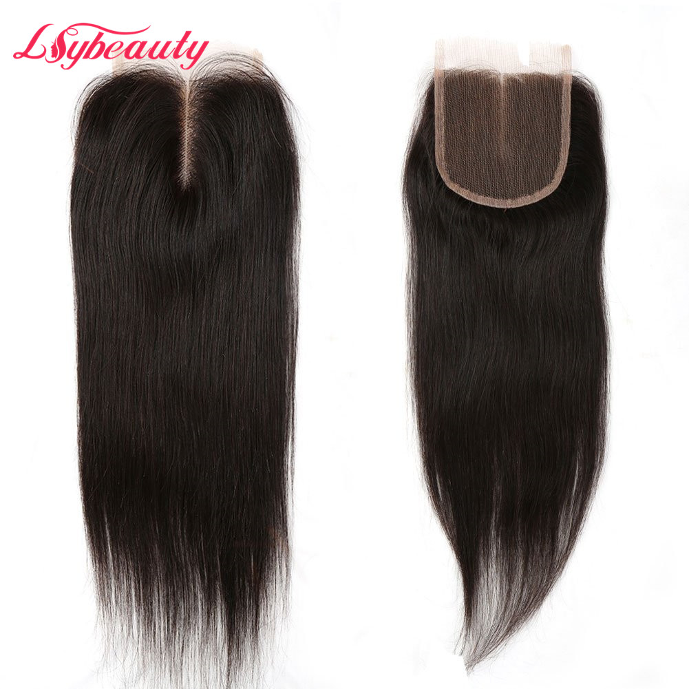 Lsy Beauty Size 4x4 Natural Pre Plucked Brazilian Straight Human Hair Lace Closure Middle Part  Human Hair Lace Top Closure