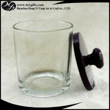 glass craft products clear candle holder with purple metal lid