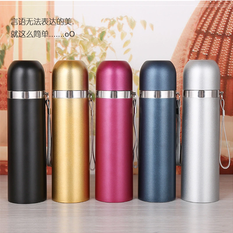 Very Cheaper Custom Logo Stainless Steel Double Wall Water Bottle with Handle, Black Color