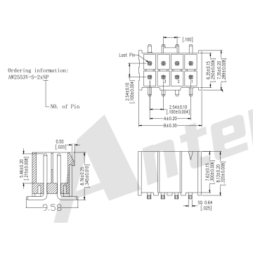 Serie de conector doble de doble fila de tono de 2.54 mm 180 °