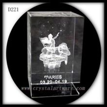 Constellation, 3d laser engraved Aries inside crystal rectangle