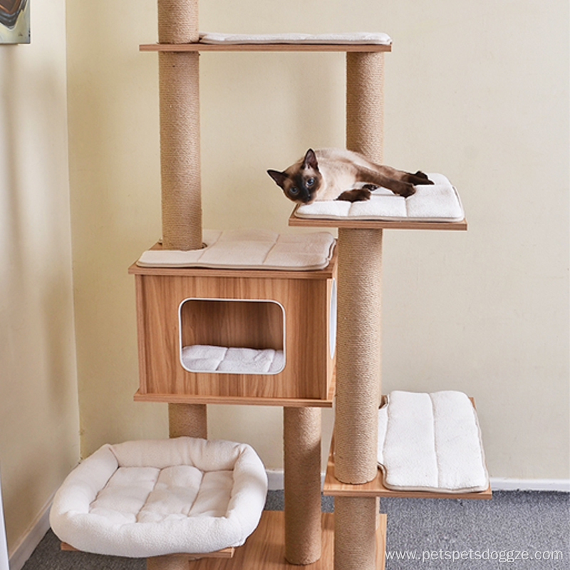 Cat Tree House Tower With Toys Cat Climbing