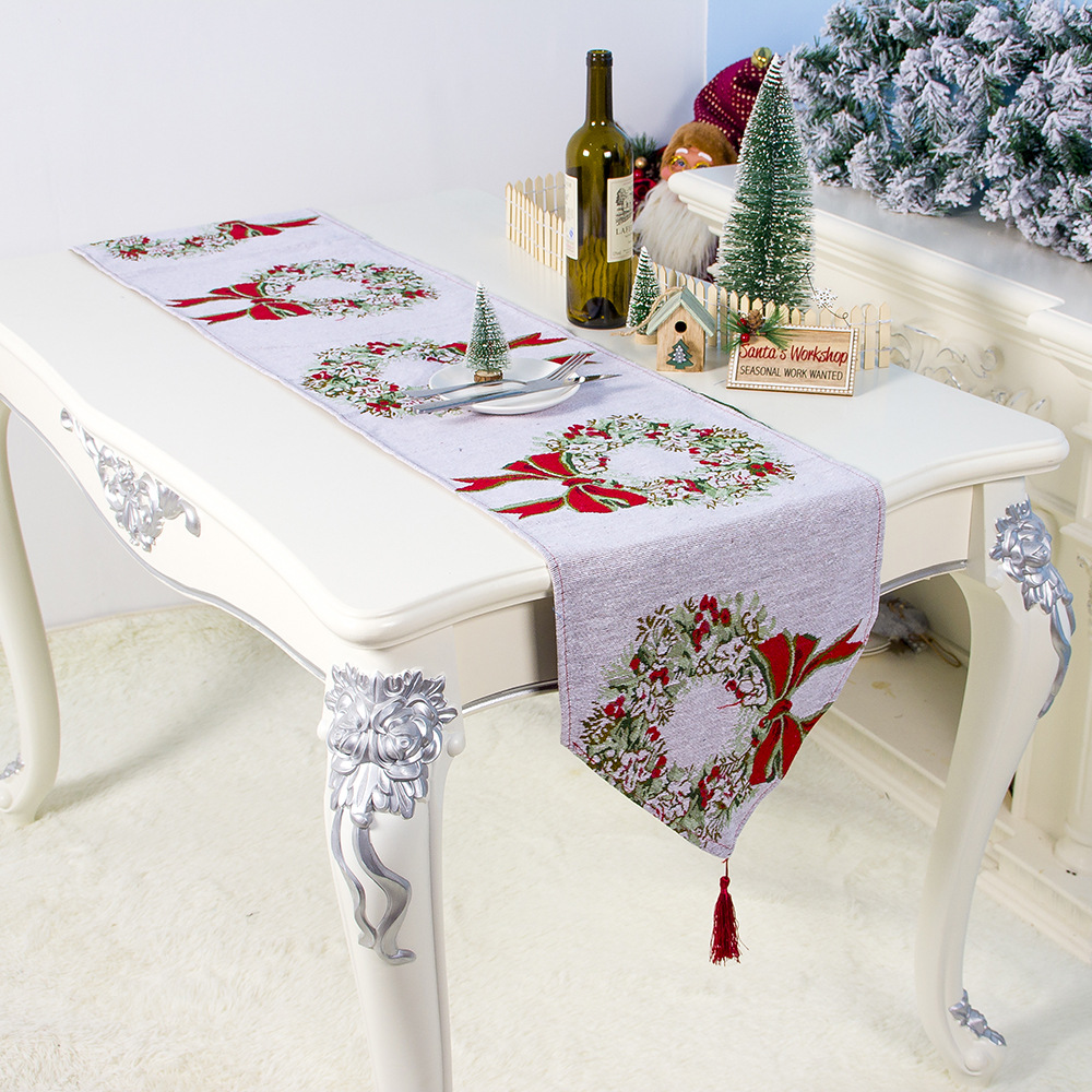 Christmas decorations cotton hemp embroidery Christmas table flag creative European style Christmas tea table decorative tablecl