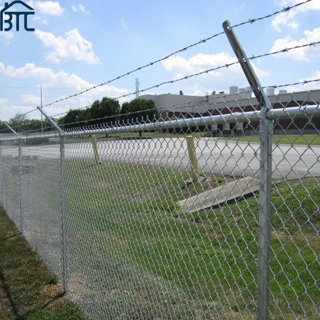 10 or 11 Gauge Galvanized Iron Chain Link Fence with Security Top Barbed Wire.