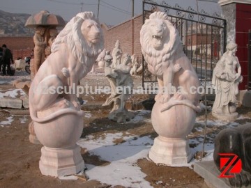 Natural Stone Lion With Balls Sculptures