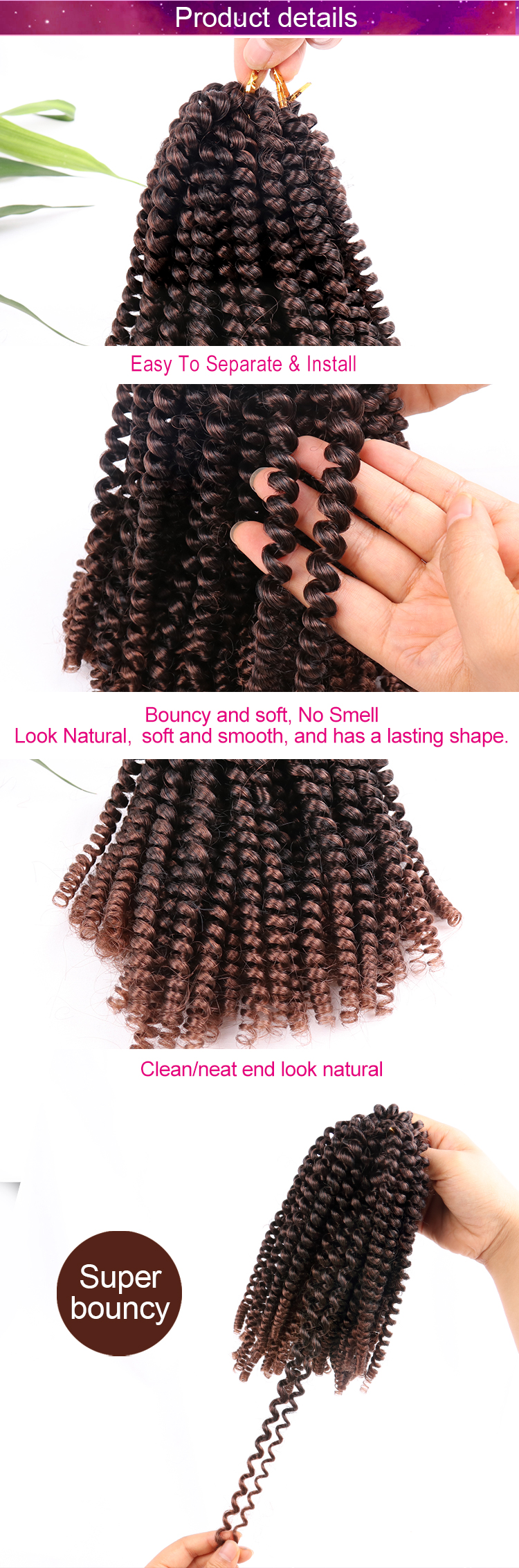 Spring Twist Hair Synthetic Fiber Ocean Wave Braiding Yaki Long Curly Hair Weave Synthetic Hair Extension Clip