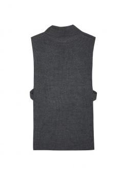 Women's Knitted Turtleneck Sleeveless Side Slit Pullover