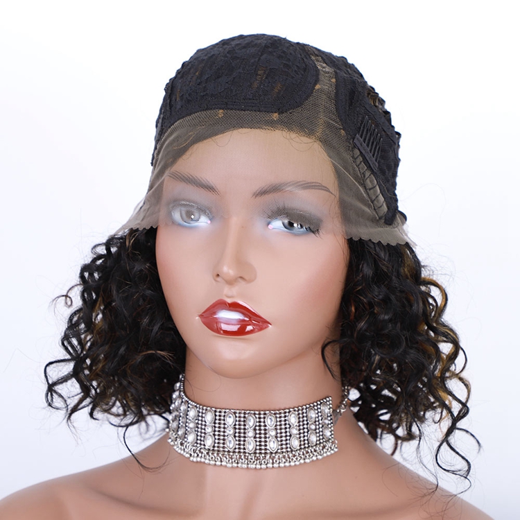 AISI Cheap Vendor Short Bob Front Lace Wigs Curly Wave Mixed Brown Brazilian Human Hair Lace Front Wigs For Black Women