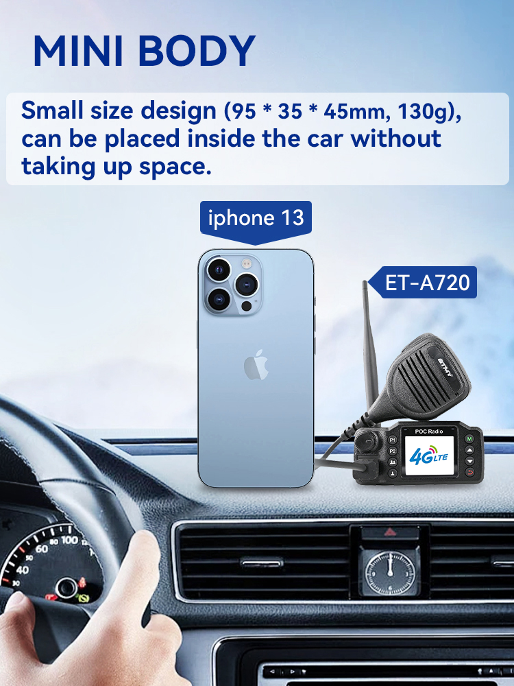 Realptt 4G LTE POC Android Vehicle Mobile Radio ETMY ET-A720 1000km Zello Mini Long Range Car Walkie Talkie with GPS Wifi