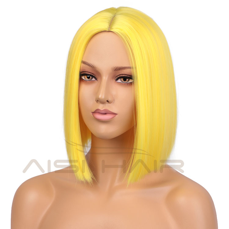 Short Heat Resistant Synthetic Yellow Bob Straight Fiber Hair Wigs For White Black Women Fashion Cosplay Wigs