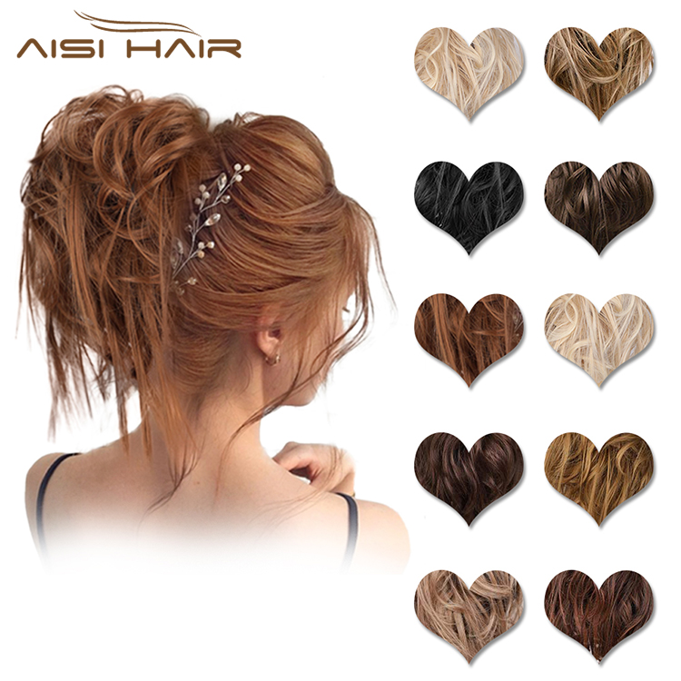 Aisi Hair Synthetic Donut Brown Chignon Curly Bun Pad Chignon Elastic Band Ribbon Ponytail Rope Rubber Hair Extension For Women