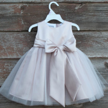 OEM couture luxury satin pink baby dress cutting summer communion party dress kids