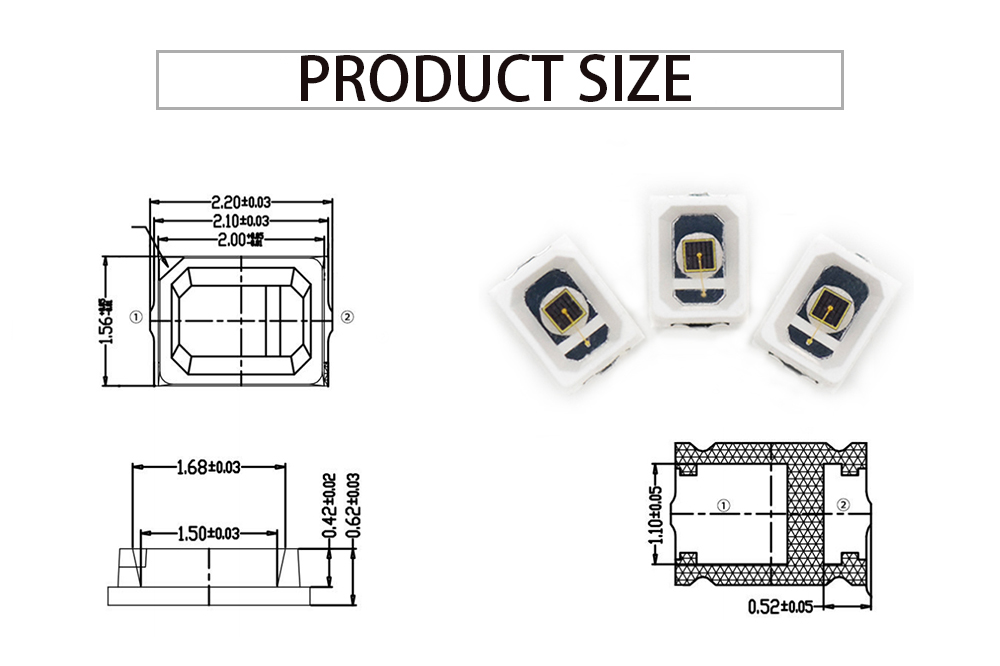 Size of 2016FIRC-97L14I100 970nm IR Led Emitter 2016 SMD LED