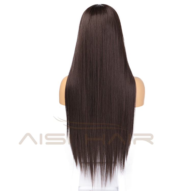 Aisi Hair Hot Selling Long Silky Straight Brown Wig Middle Part Swiss Lace Wig Cheap Synthetic Lace Front Wigs For Black Women