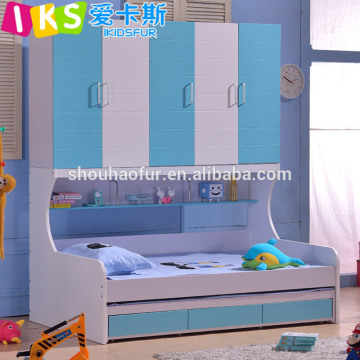 wood children bunk bed with wardrobe 8201