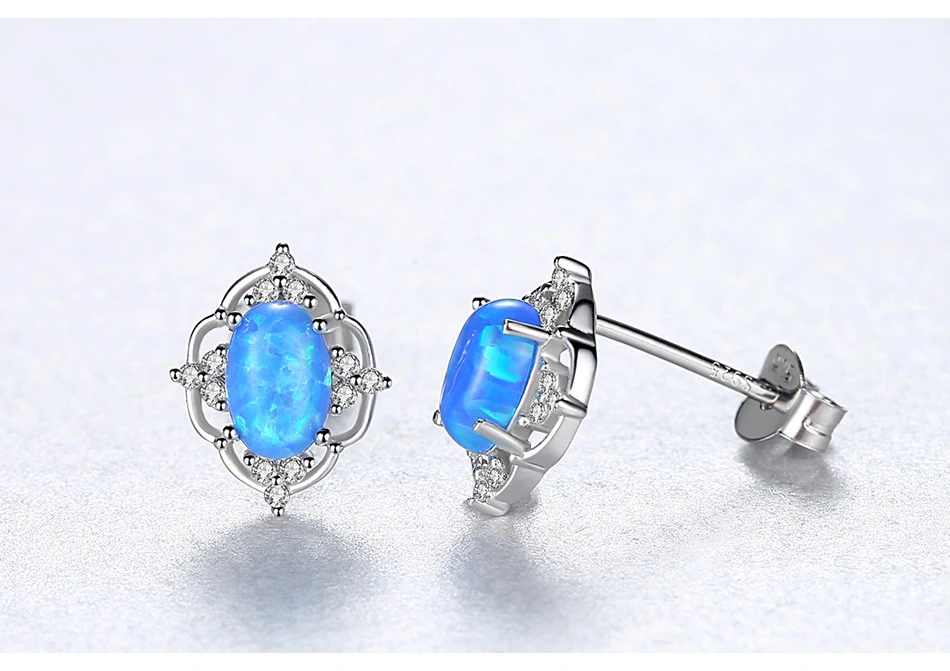 Luxury Delicate Opal CZ 925 Sterling Silver Stud Earrings