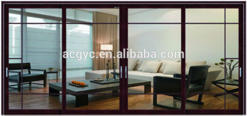 modern home design heavy duty glass sliding door wood like aluminium door three rail glass sliding door alumnimu door