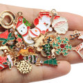 Kawaii Alloy Enamel Christmas Ornament Charms Artificial Xmas Craft Snowman TSnowflake Tree DIY Jewelry Accessories