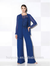 2 pieces royal blue beaded long sleeve mother suit apparel