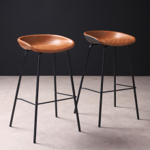 Modern Minimalist Leather Bar Stool with Metal Frame