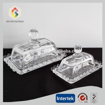 Clear Cover Butter Dish/Bead Rim Glass Butter Dish