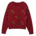 둥근 목 빨간 패션 니트 스웨터