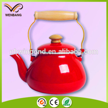 red color wood handle water kettle, best sales enamel non-electric water kettle