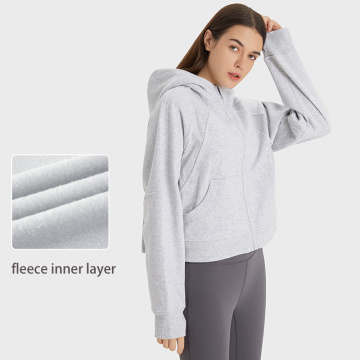 Anti-rynke fleece fitness toppe jakke med tommelfingerhul