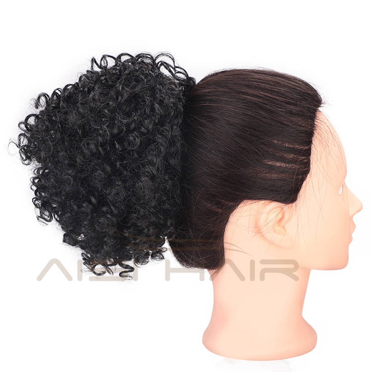 Aisi Hair Ponytail Afro Puff Kinky Curly Drawstring Hair Extensions High Temperature Fiber Short Hairpieces with Clips