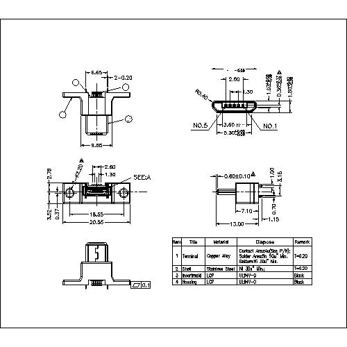 MUMS15 MICRO USB B TYPE PLUG 180° HEIGHT 13mm 