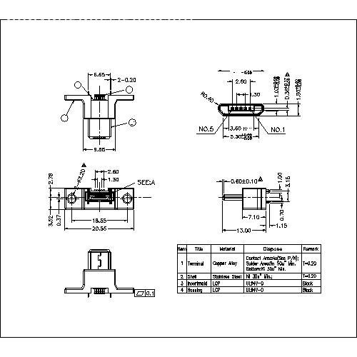 MUMS15 MICRO USB B TYPE PLUG 180° HEIGHT 13mm 