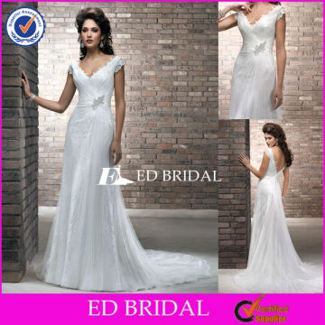 M017 latest cap sleeve embroidery beaded full lace wedding dress