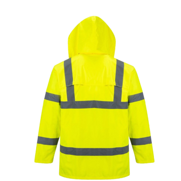 Wholesale High Visibility Waterproof Roadway Security Raincoat with Reflective Strips and Pockets