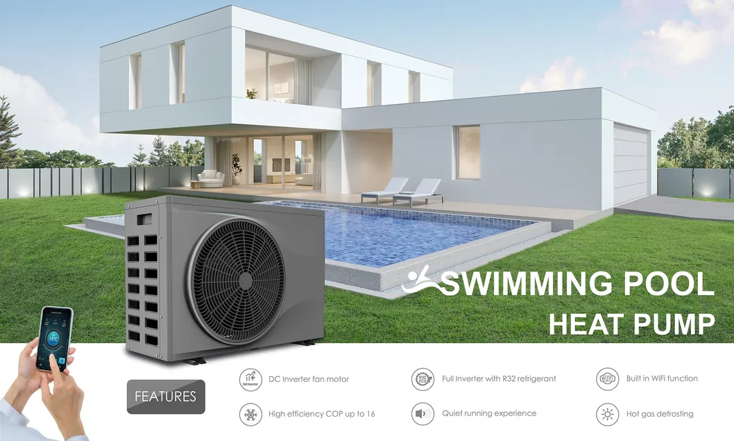 Sunrain Swimming Pool Heat Pump R32 Air to Water DC Inverter 7kw 35kw CE Certificated WiFi Hot Water Heater for Swimming Pool