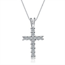 New Arrival cubic zircon plating Rhodium sideways cross necklace