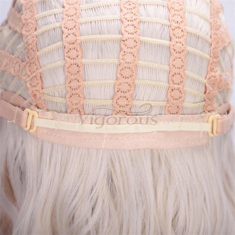 Vigorous Wavy Short Bob with Air Bangs Shoulder Length Curly Synthetic Cosplay Ombre Blonde Bob Wig for Girl