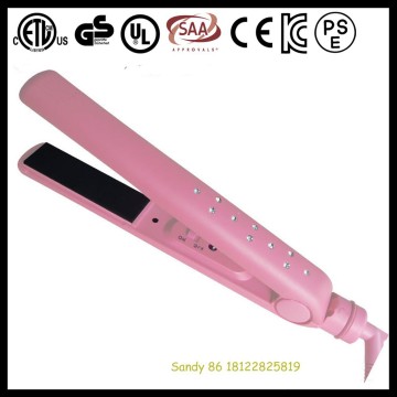 China new pink flat irons with 10 piece rhinstone diamonds