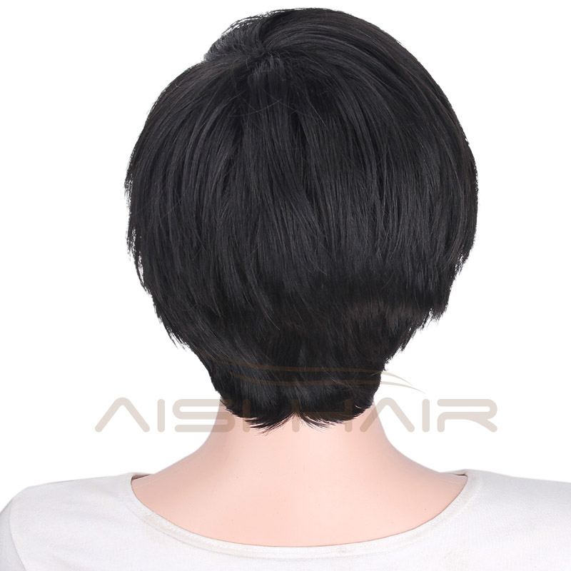 Aisi Hair Top Quality Synthetic Pixie Cut Short Black Wigs For Black Women Heat Resistant Fiber