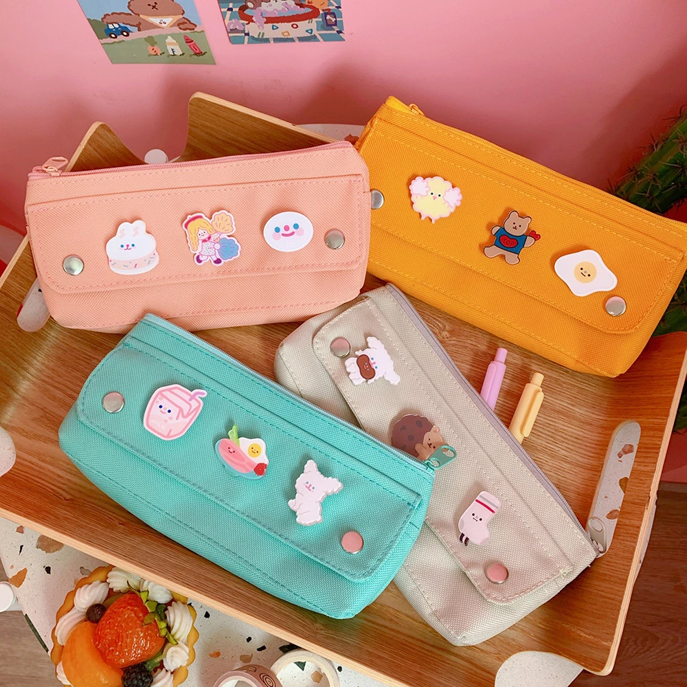 Pencil Bag Girl Simple Large Capacity Elementary School Cute Canvas Pencil Bag Junior High School Multifunctional Stationery Bag