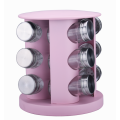 20-jar pink revolving spice rack with glass bottles