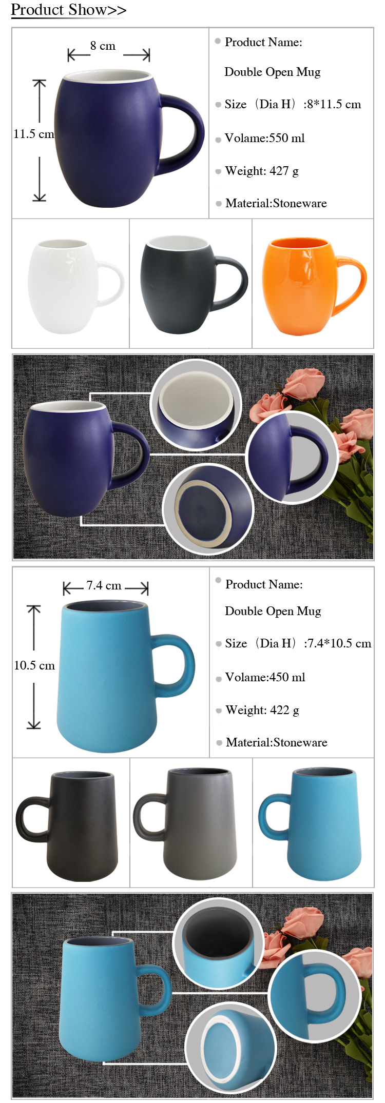 Low-cost Inner Black Outside Coated Ceramic Mug With Handle