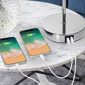 Elegant Touch Control Crystal Table Lamp with USB Charging Ports
