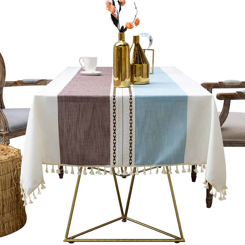 DEQI Recycle Linen Table Cloth Rectangle Table Cloth with Tassel Tablecloth Cover Table Mat for Home Outdoor Part Decoration