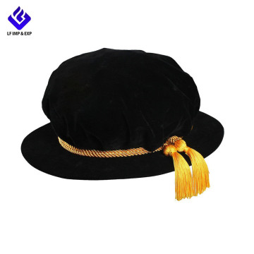 Black Tudor Doctor Velvet bonnet With Gold Cord