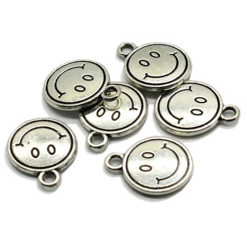 Wholesale 100Pcs Plated Smiling Face Charms Round Pendant Necklace DIY Craft Jewelry Embellishment Accessories