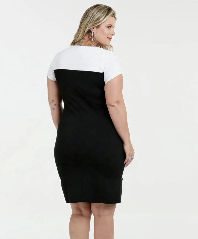 O-Ausschnitt Kurzarm Kleid Plus Size Kleid